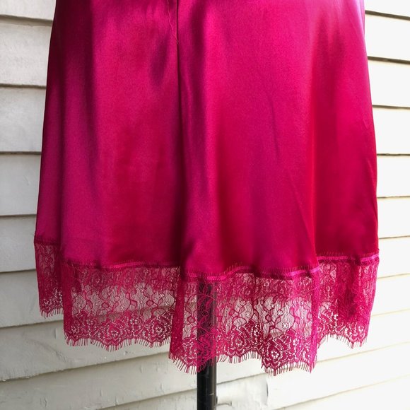 NWOT New 100% Silk Pink Red Lace Criss Cross Chemise Negligee Full Slip Dress M - Picture 12 of 17